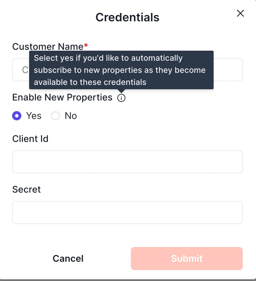 Enable Properties: Create Integration Dashboard