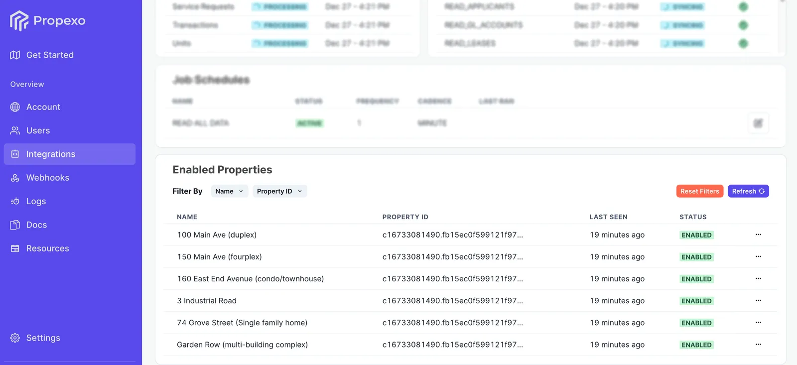 Enabled Properties Table