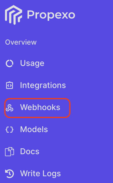 Webhooks Menu